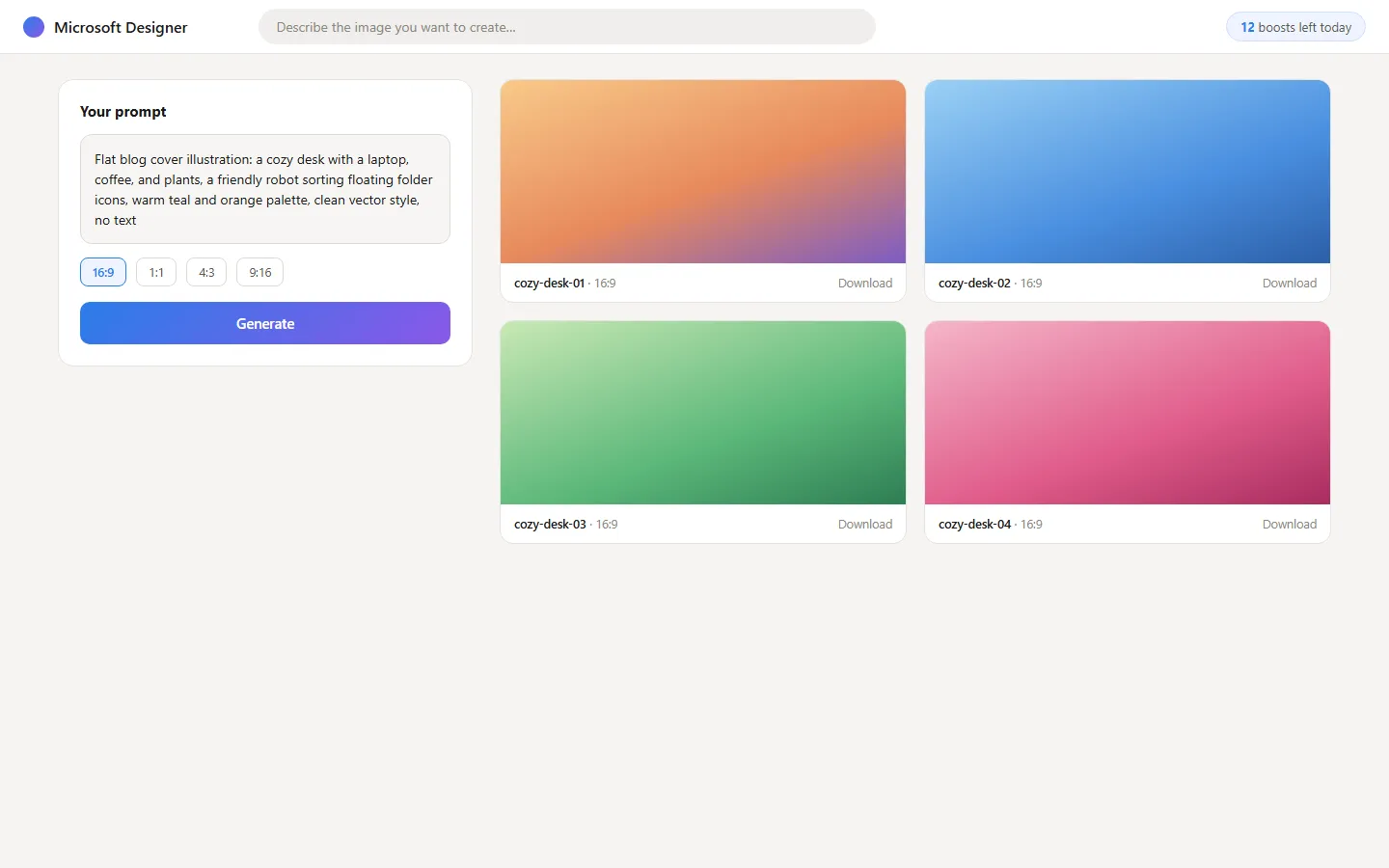 Free AI image generator interface