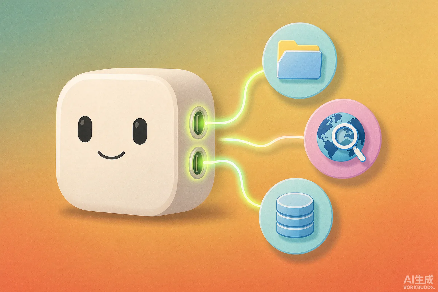 Illustration of MCP connecting AI to tools through one universal port